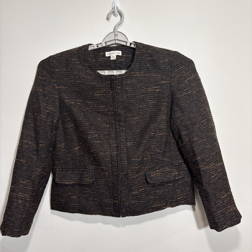 Coldwater Creek Jacket Brown Black Long Sleeve Zip Front Jacket Size L 14-16